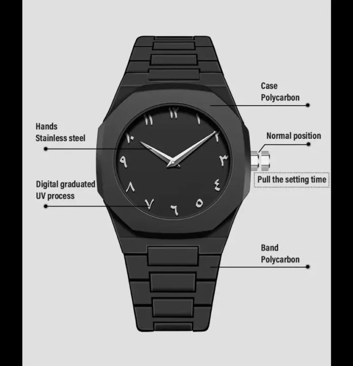 Aura 2025 Arabic Dial Men's Watch – Black Modern Design, Waterproof, Carbon fiber , Quartz Movement.