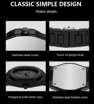 Aura 2025 Arabic Dial Men's Watch – Black Modern Design, Waterproof, Carbon fiber , Quartz Movement.