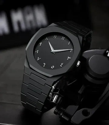 Aura 2025 Arabic Dial Men's Watch – Black Modern Design, Waterproof, Carbon fiber , Quartz Movement.
