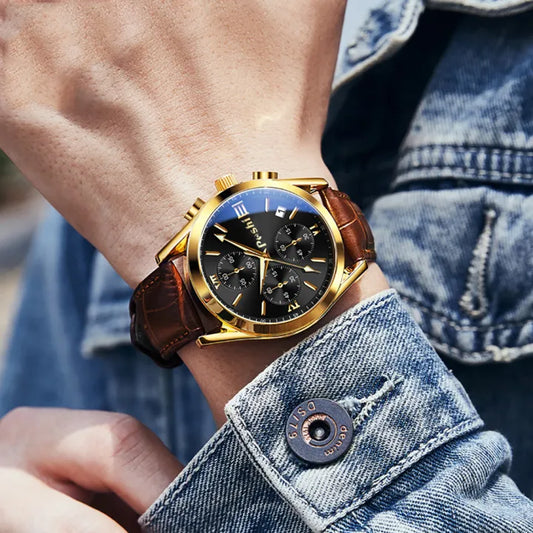 "POSHI..Luxury Waterproof Chronograph Watch with Luminous Display & Leather Strap"